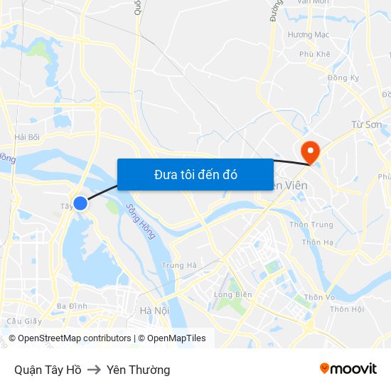 Quận Tây Hồ to Yên Thường map