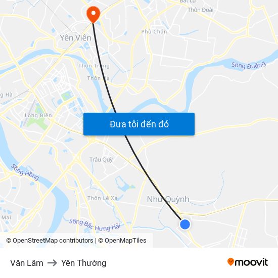 Văn Lâm to Yên Thường map