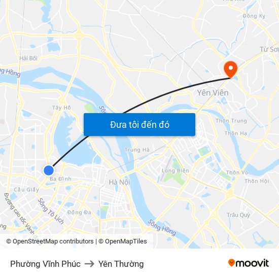 Phường Vĩnh Phúc to Yên Thường map
