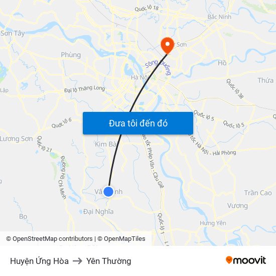 Huyện Ứng Hòa to Yên Thường map
