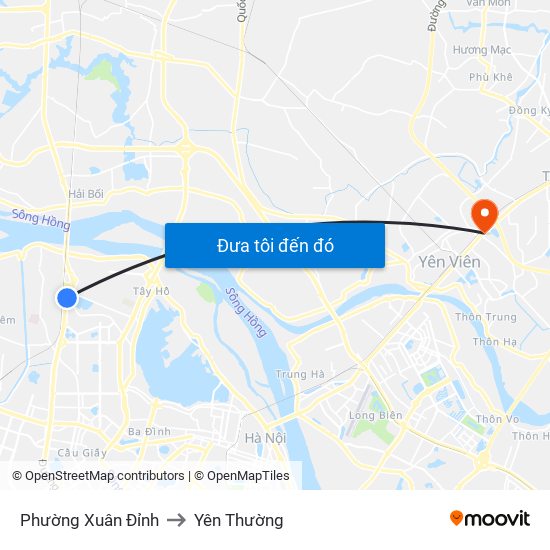 Phường Xuân Đỉnh to Yên Thường map