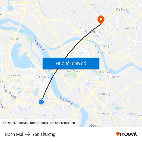 Bạch Mai to Yên Thường map