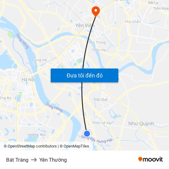 Bát Tràng to Yên Thường map