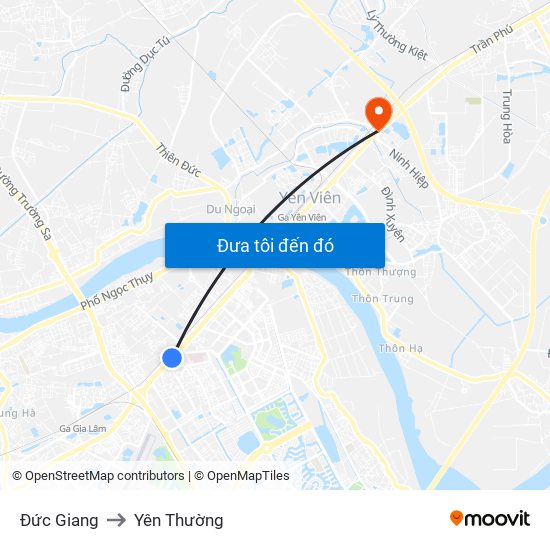 Đức Giang to Yên Thường map