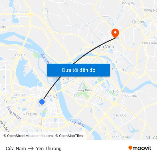 Cửa Nam to Yên Thường map