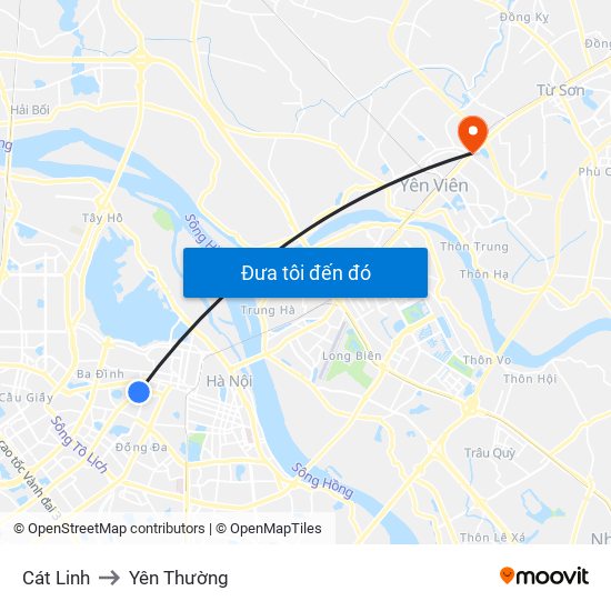 Cát Linh to Yên Thường map