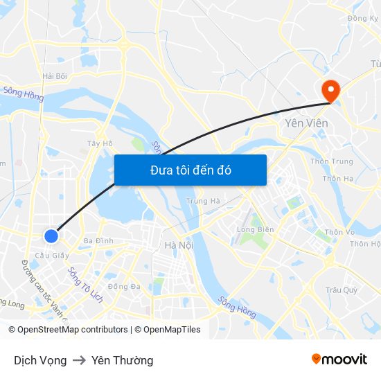 Dịch Vọng to Yên Thường map