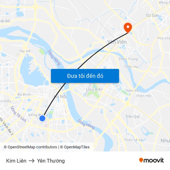 Kim Liên to Yên Thường map