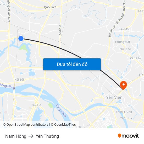 Nam Hồng to Yên Thường map