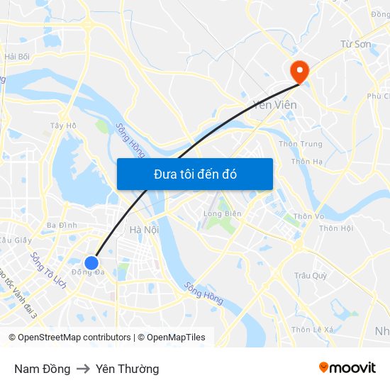 Nam Đồng to Yên Thường map