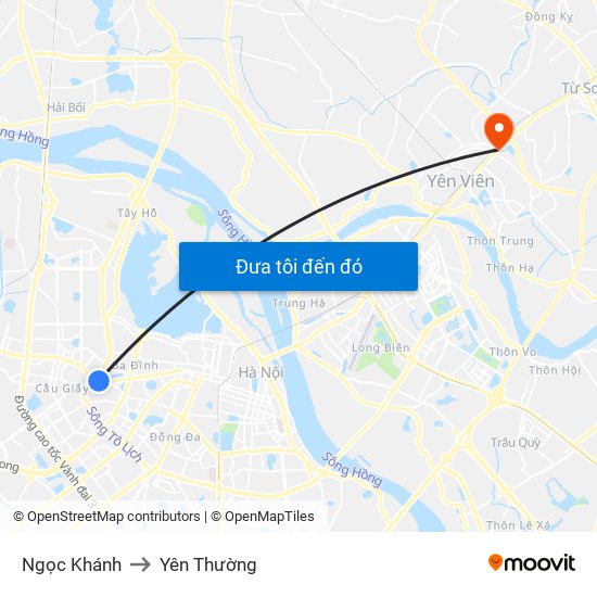 Ngọc Khánh to Yên Thường map