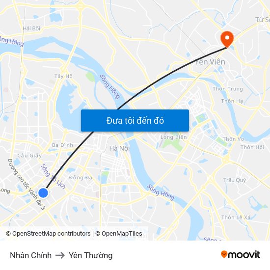 Nhân Chính to Yên Thường map