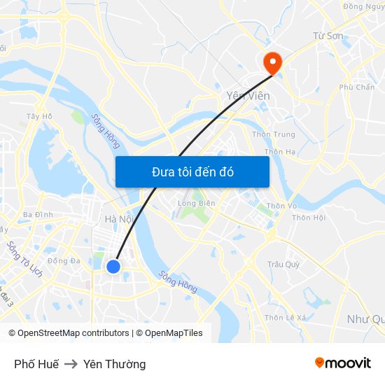 Phố Huế to Yên Thường map