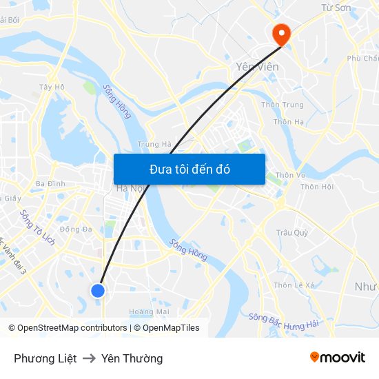 Phương Liệt to Yên Thường map