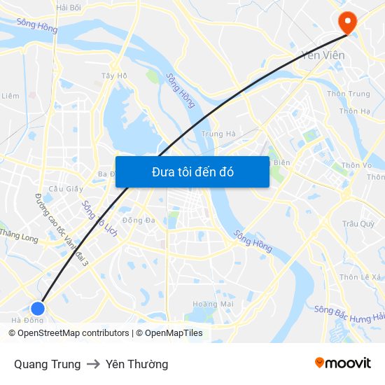 Quang Trung to Yên Thường map