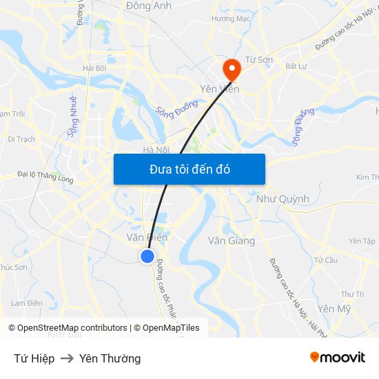 Tứ Hiệp to Yên Thường map