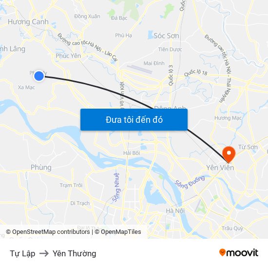 Tự Lập to Yên Thường map