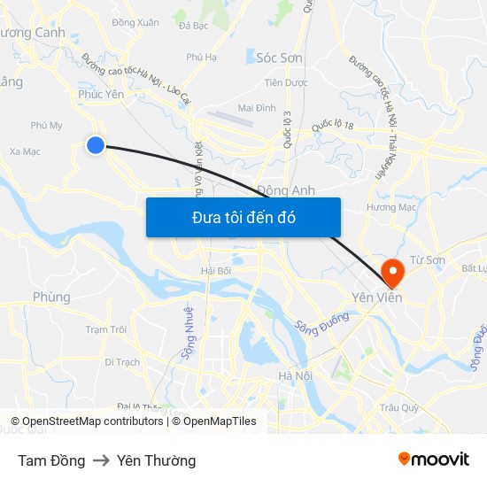 Tam Đồng to Yên Thường map