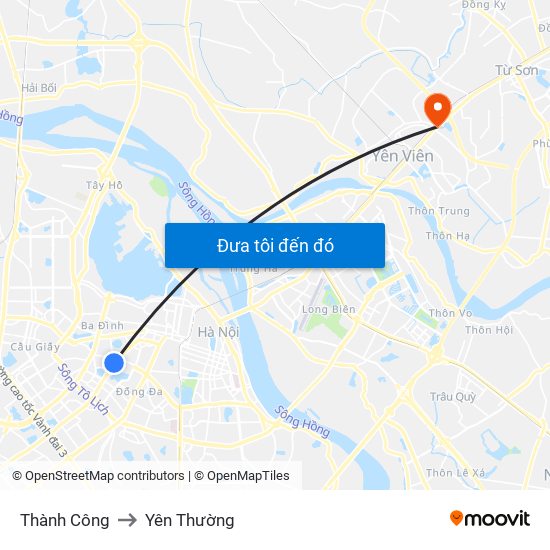 Thành Công to Yên Thường map