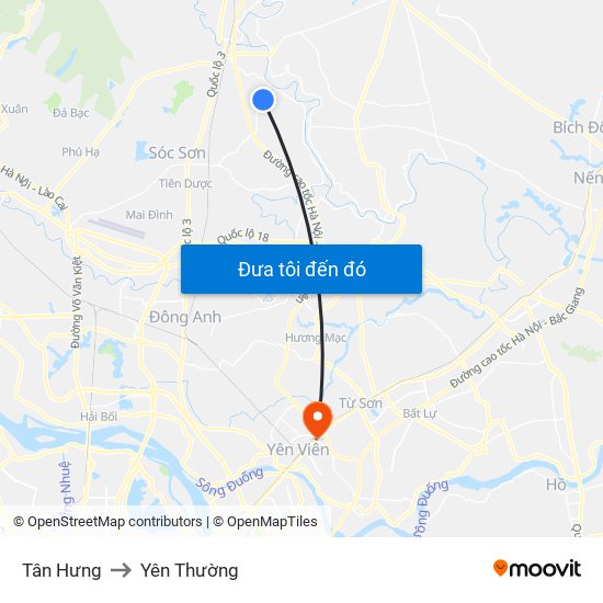 Tân Hưng to Yên Thường map