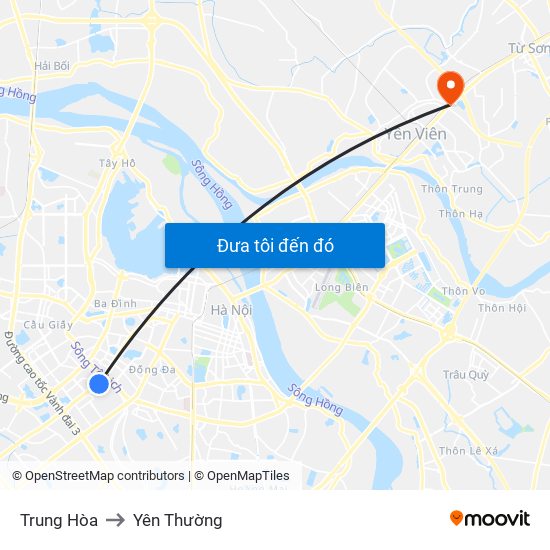 Trung Hòa to Yên Thường map