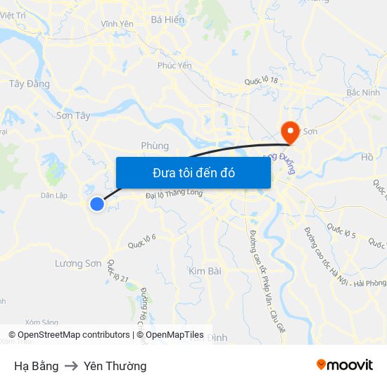 Hạ Bằng to Yên Thường map