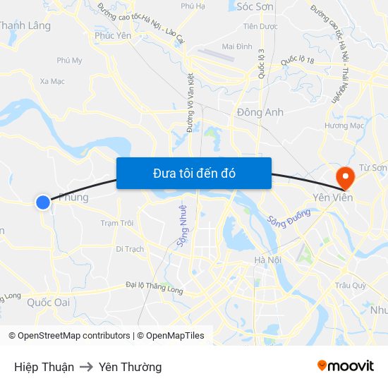 Hiệp Thuận to Yên Thường map