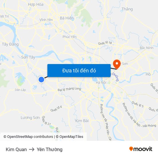 Kim Quan to Yên Thường map