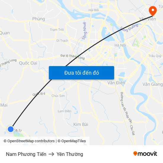 Nam Phương Tiến to Yên Thường map