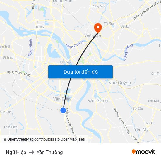 Ngũ Hiệp to Yên Thường map