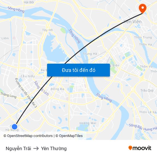 Nguyễn Trãi to Yên Thường map