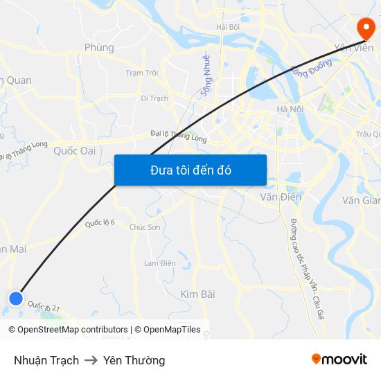 Nhuận Trạch to Yên Thường map