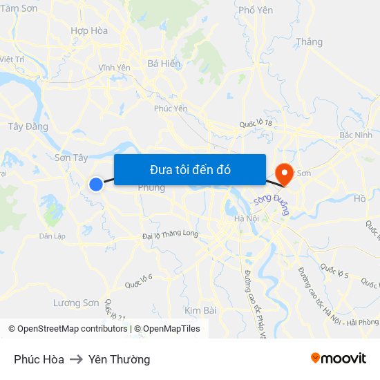 Phúc Hòa to Yên Thường map