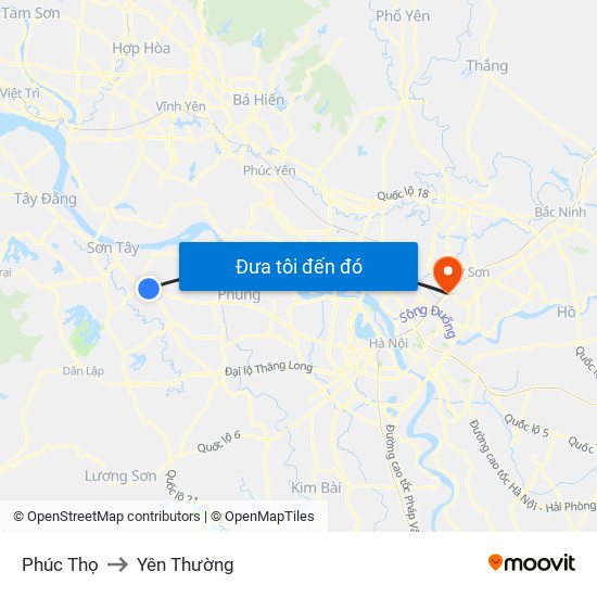 Phúc Thọ to Yên Thường map