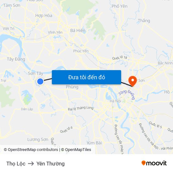Thọ Lộc to Yên Thường map