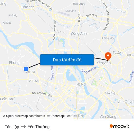 Tân Lập to Yên Thường map