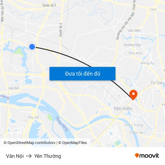 Vân Nội to Yên Thường map