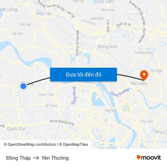 Đồng Tháp to Yên Thường map