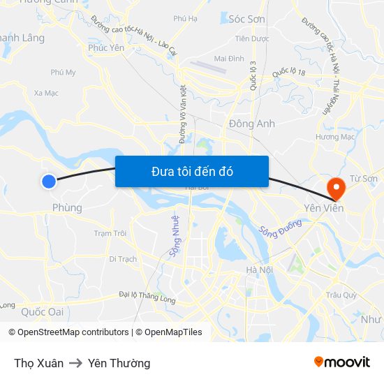 Thọ Xuân to Yên Thường map