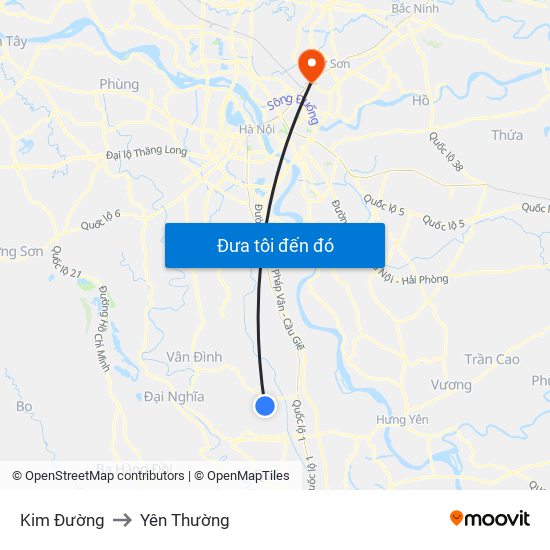 Kim Đường to Yên Thường map