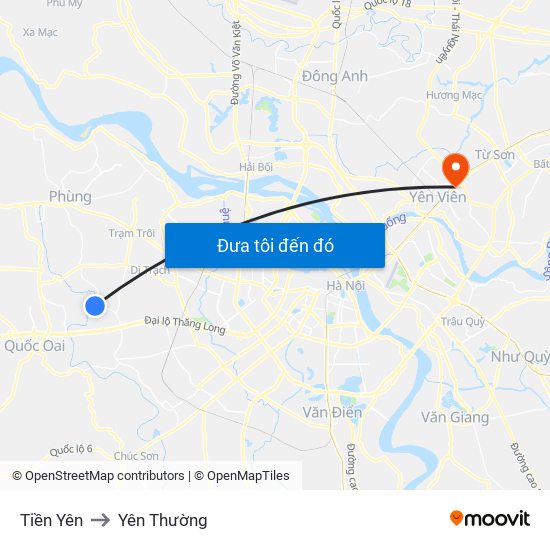 Tiền Yên to Yên Thường map