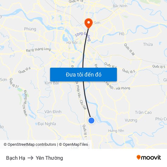 Bạch Hạ to Yên Thường map