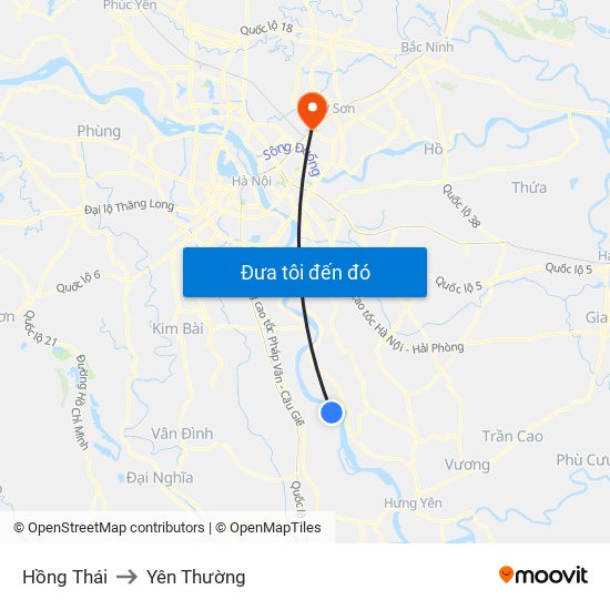 Hồng Thái to Yên Thường map
