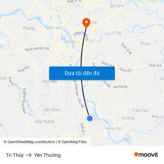 Tri Thủy to Yên Thường map
