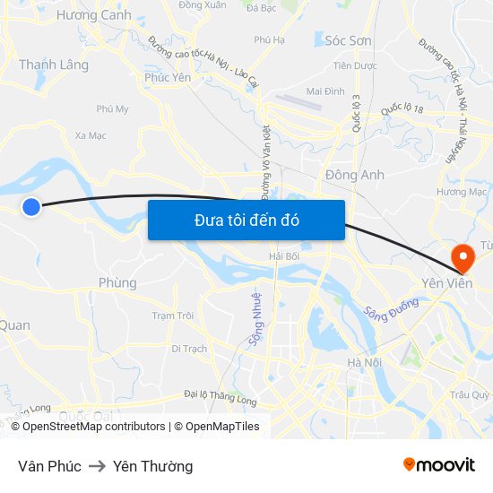 Vân Phúc to Yên Thường map