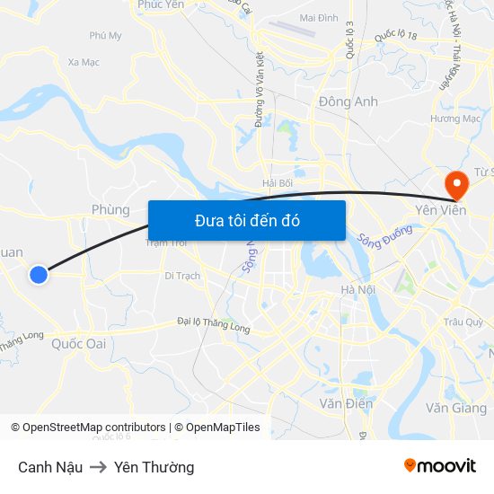 Canh Nậu to Yên Thường map