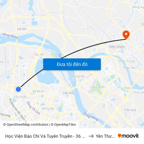 Học Viện Báo Chí Và Tuyên Truyền - 36 Xuân Thủy to Yên Thường map