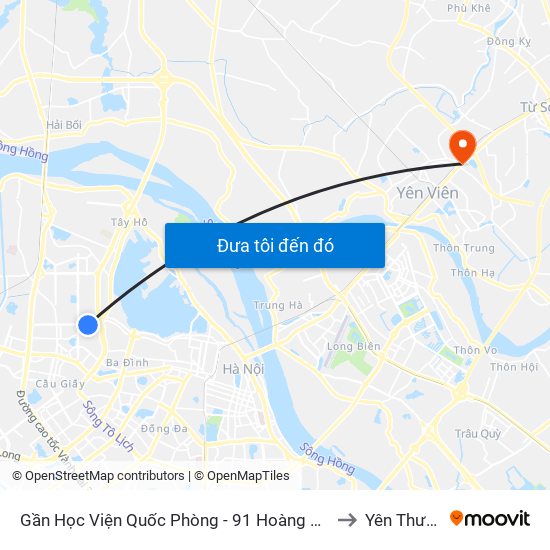 Gần Học Viện Quốc Phòng - 91 Hoàng Quốc Việt to Yên Thường map