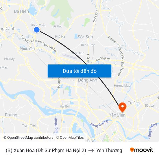 (B) Xuân Hòa (Đh Sư Phạm Hà Nội 2) to Yên Thường map