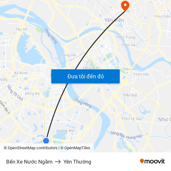 Bến Xe Nước Ngầm to Yên Thường map